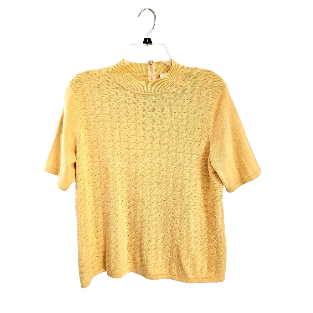 Koret Sweater Knit Top Womens Medium Golden Yellow Short Sleeve Mock Neck